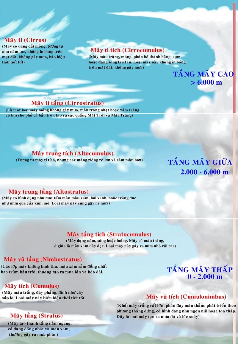 Phân biệt các loại mây trên Trái đất.