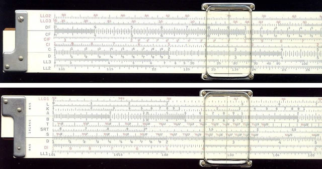 Mặt trước và sau của thước trượt Keuffel & Esser 4081-3